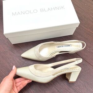 Manolo blahnik golpeso linen slingback mules